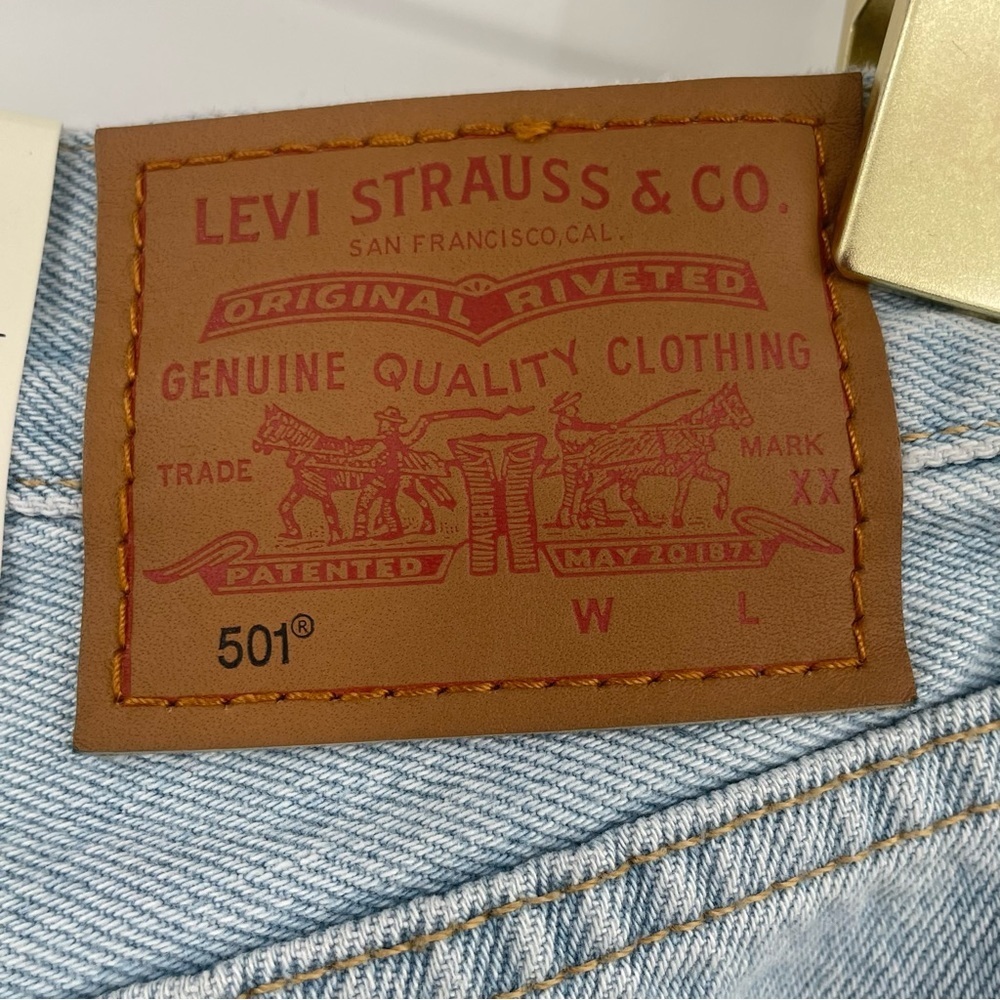 Levi's Light Blue Distressed High-Rise Jean Shorts. 27 - Picture 6 of 9
